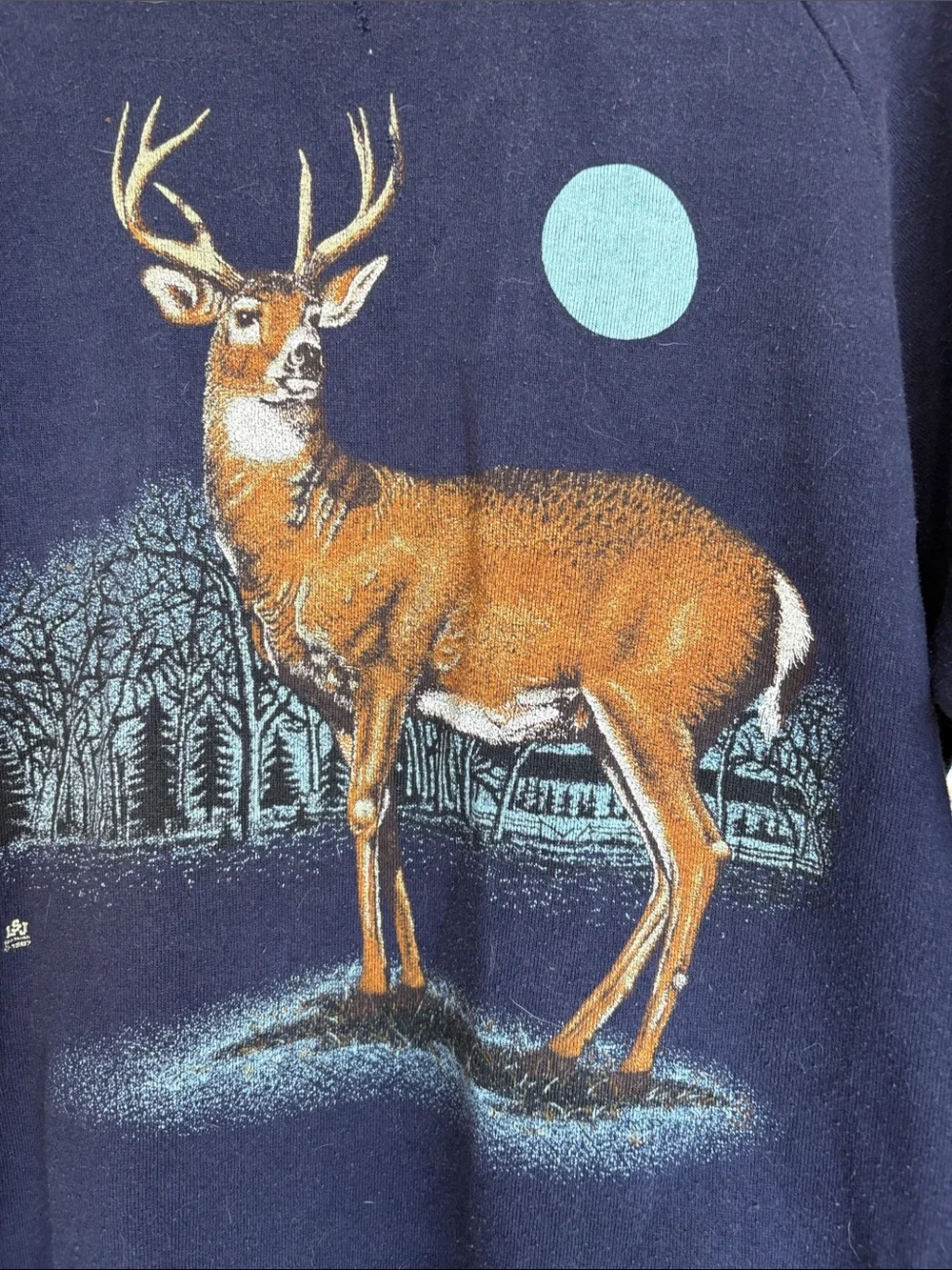 Vintage 80s Deer Print Navy Sweatshirt XL